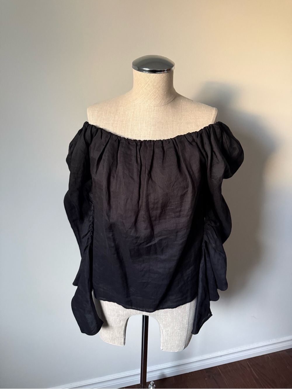 Frame Denim Black Off-Shoulder Peasant Blouse
